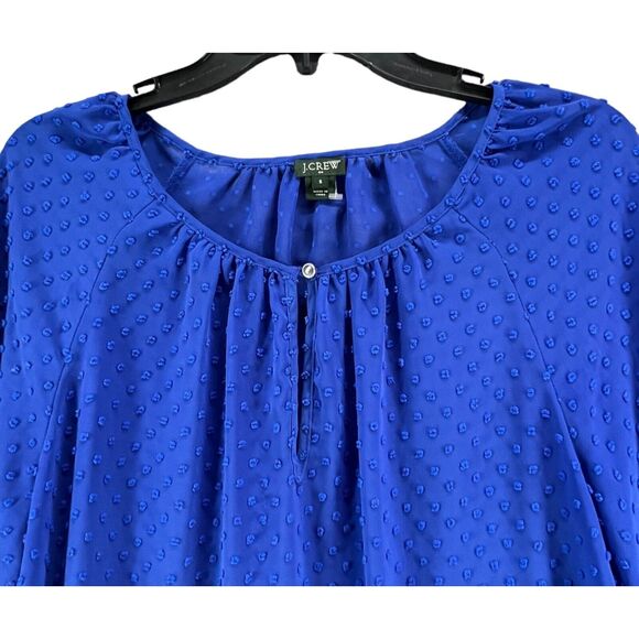 J Crew Blouse Womens S Cobalt Blue Sheer Swiss Dot Keyhole Popover Top Preppy - Picture 3 of 14